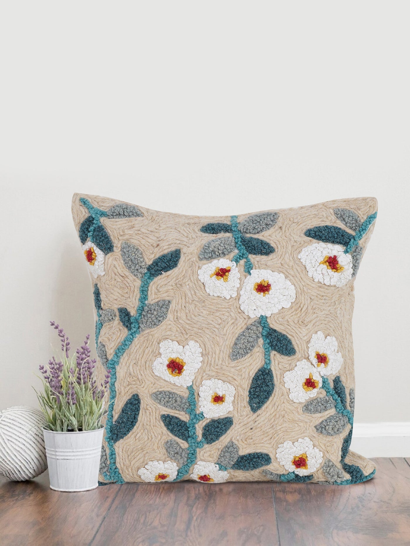 White Bloom Embroidered Cushion