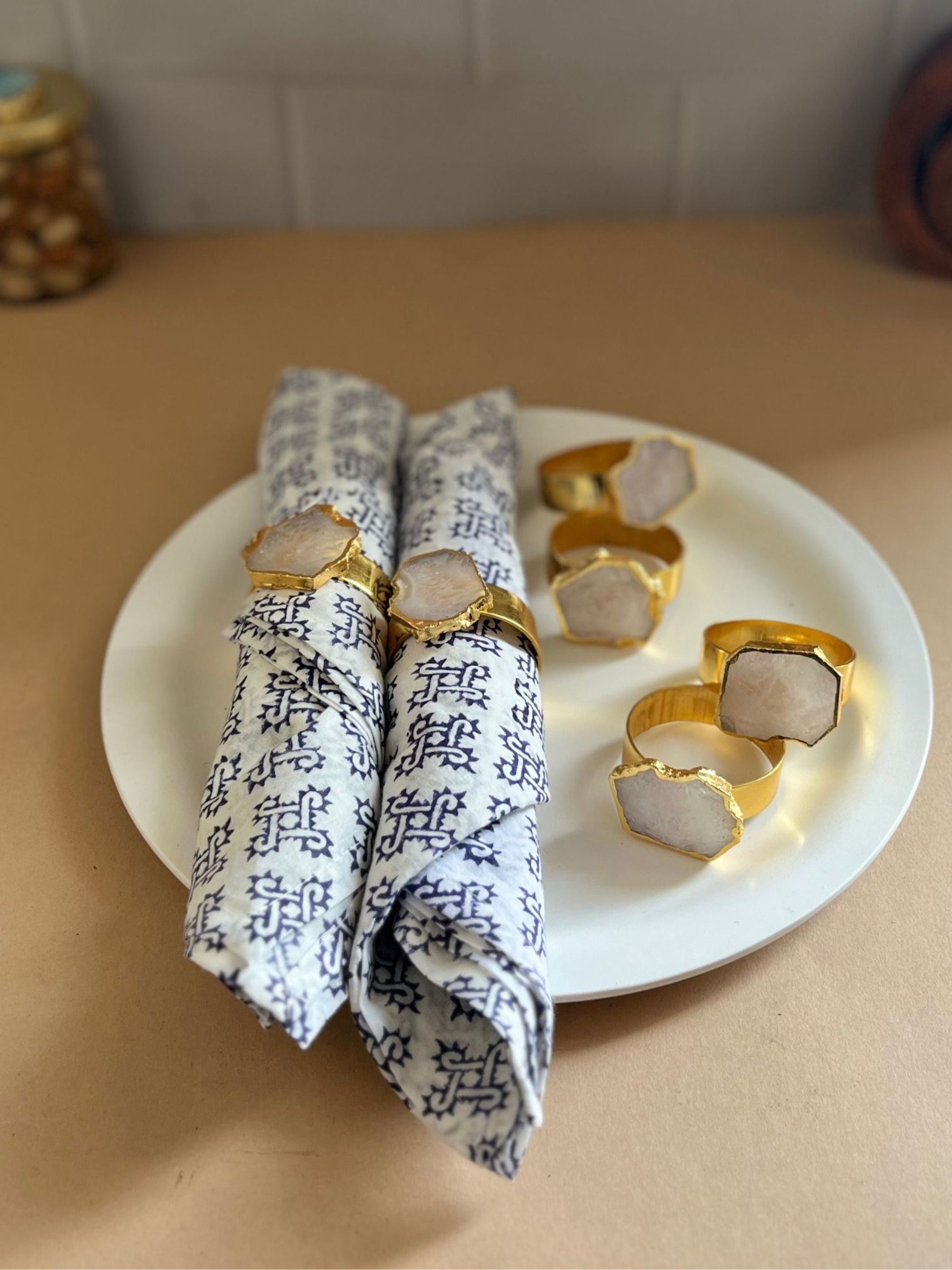 Crystal Agate Napkin Rings Set