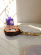 Agate Tealight Holder - White Gemstone Gold Plated With Wooden Stand