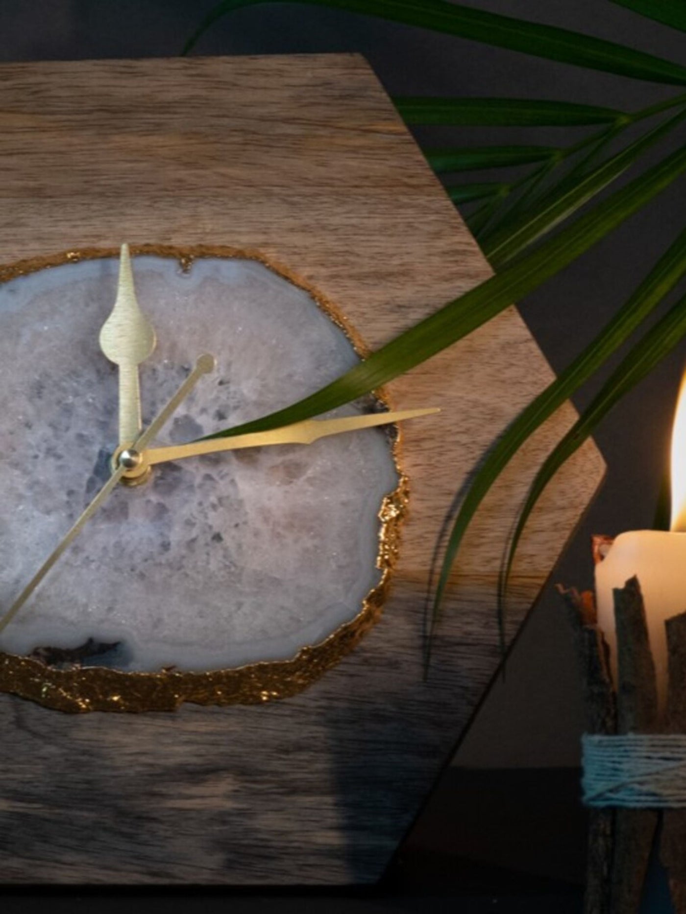 Agate Wall Clock - White Gemstone Gold Plated