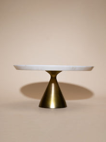 White Marble Cake Stand and Tray Set with Gold Base