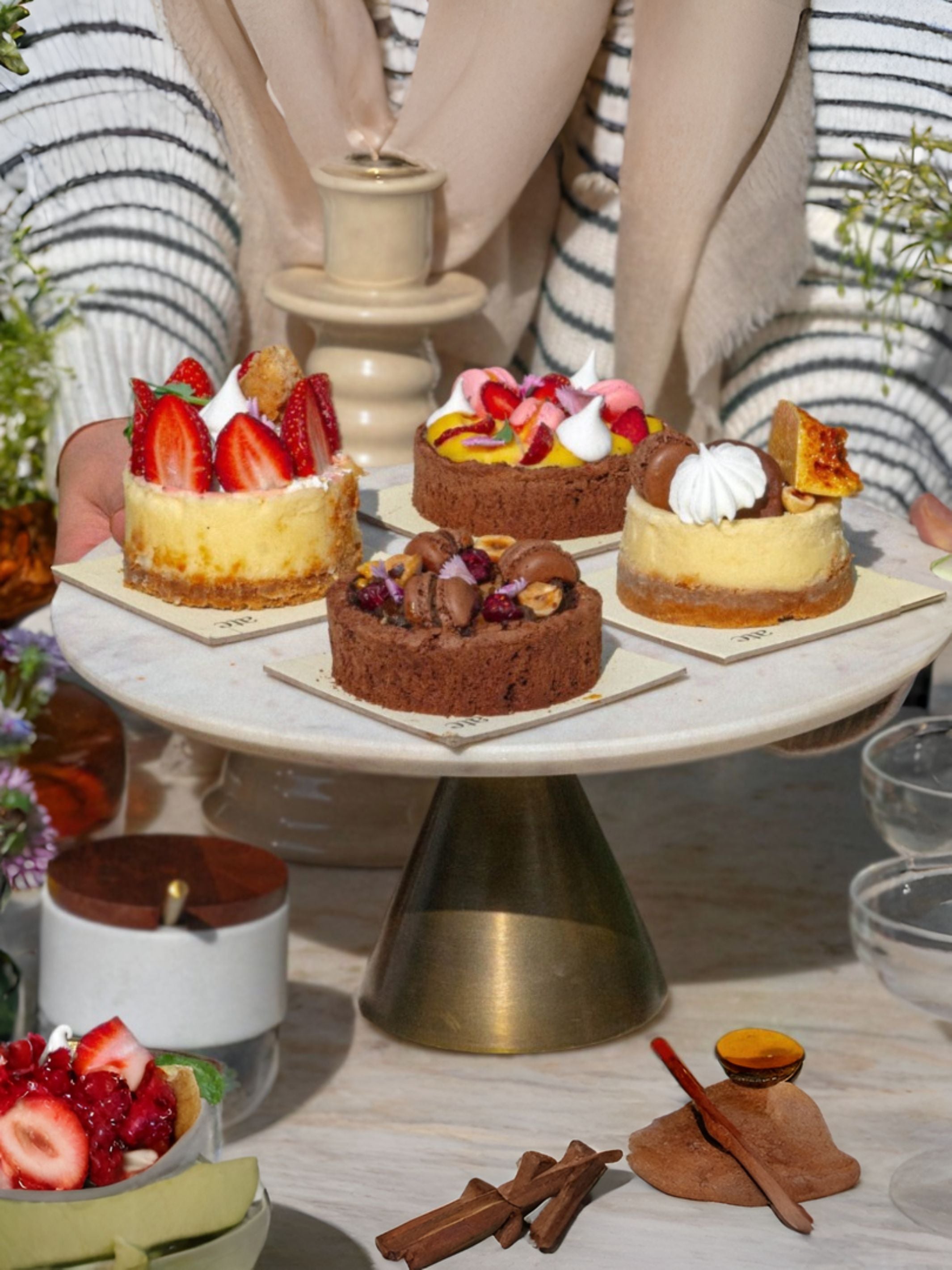 White Marble Cake stand with Gold Base