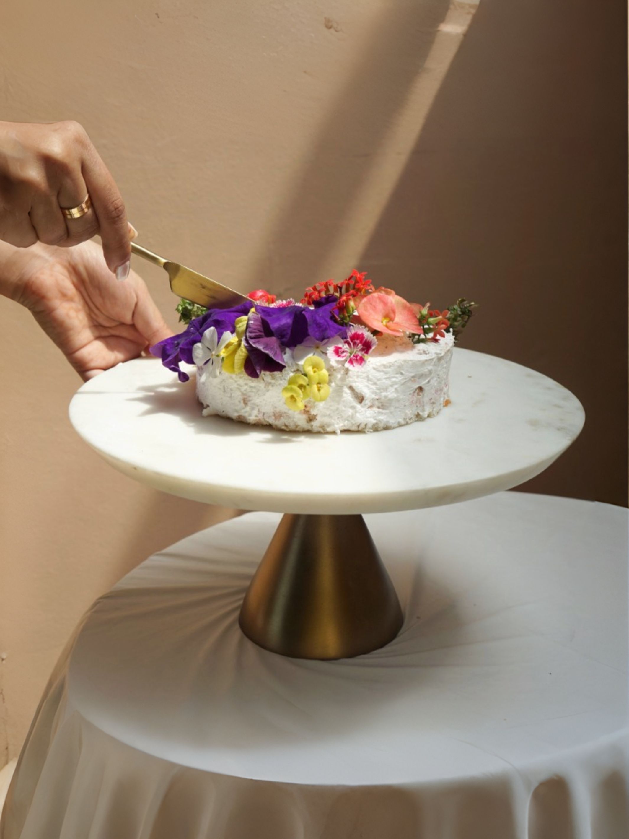 White Marble Cake stand with Gold Base