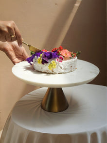 White Marble Cake stand with Gold Base