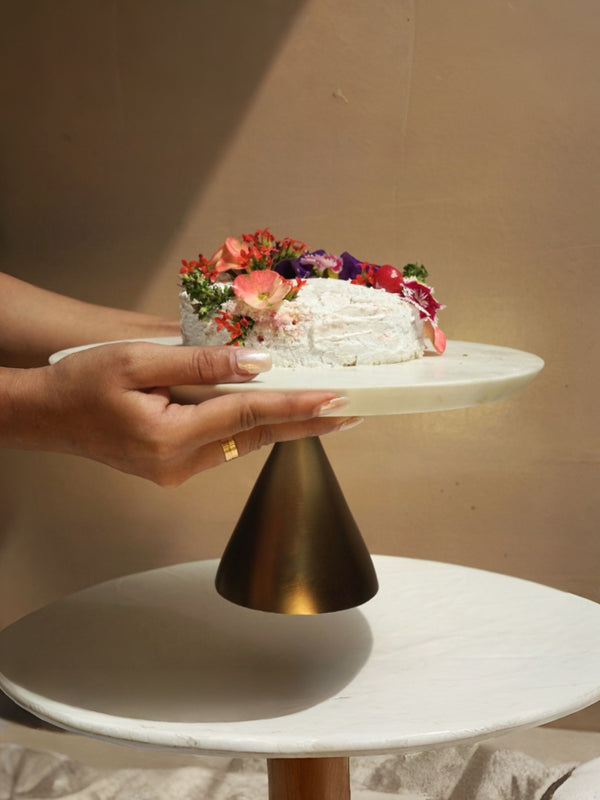 White Marble Cake stand with Gold Base
