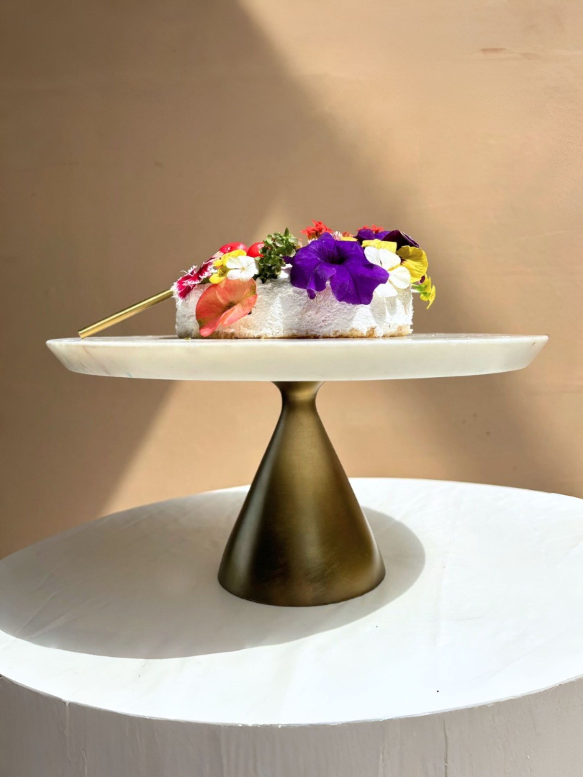 White Marble Cake stand with Gold Base