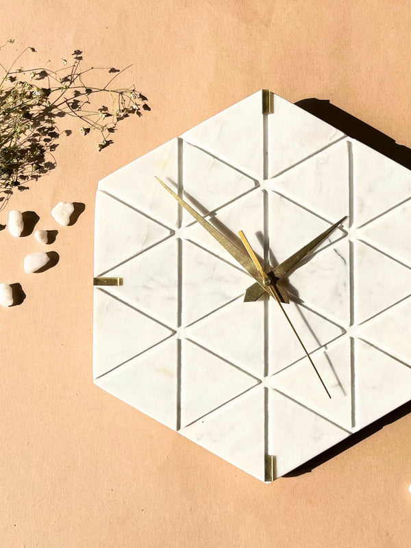 White Marble Hexagon Wall Clock