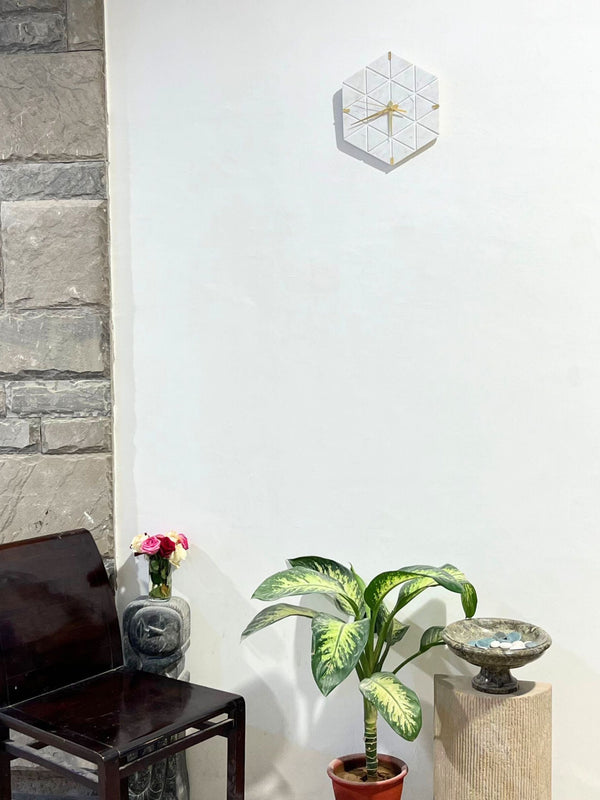 White Marble Hexagon Wall Clock