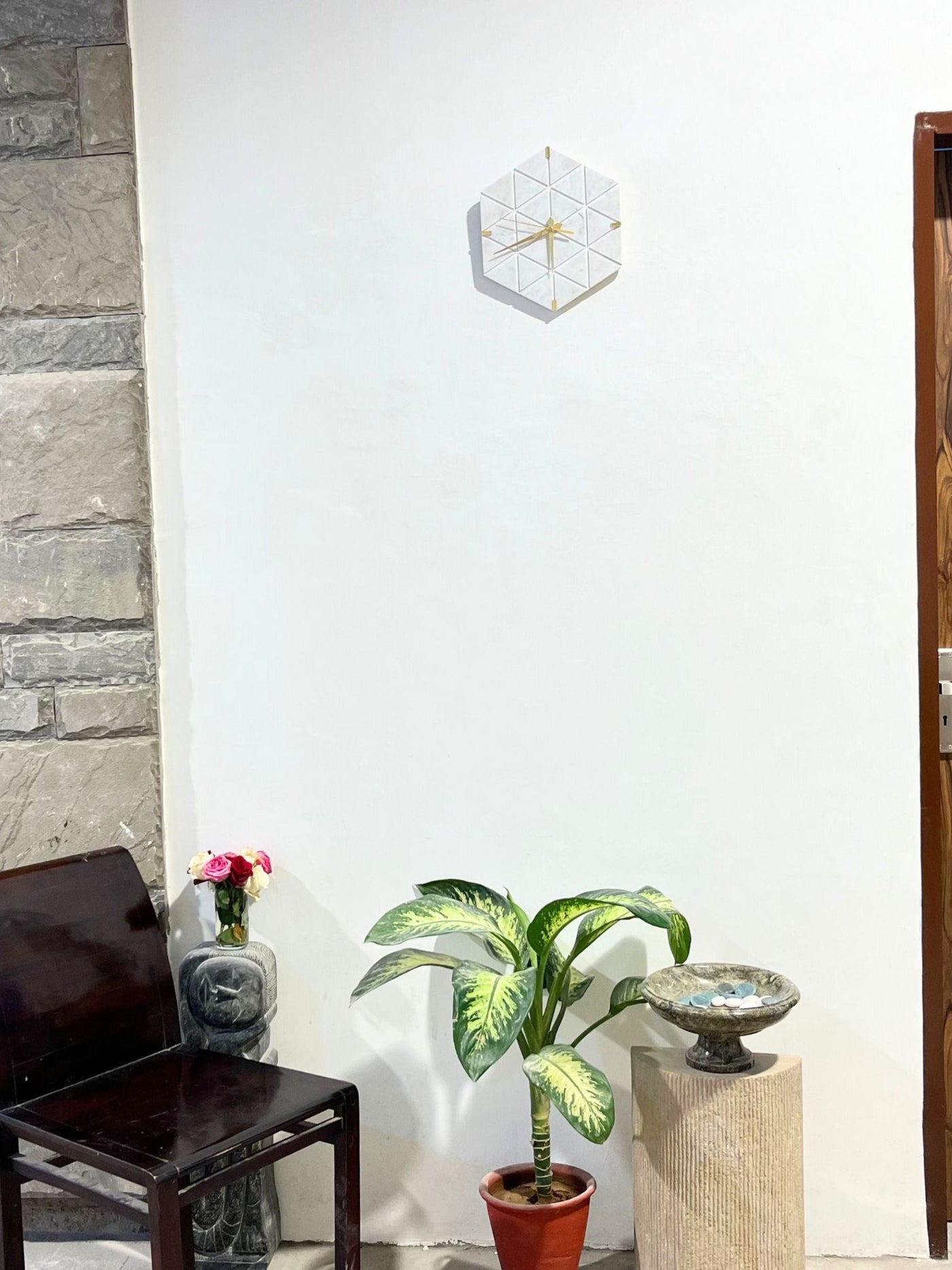 White Marble Hexagon Wall Clock