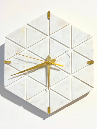 White Marble Hexagon Wall Clock