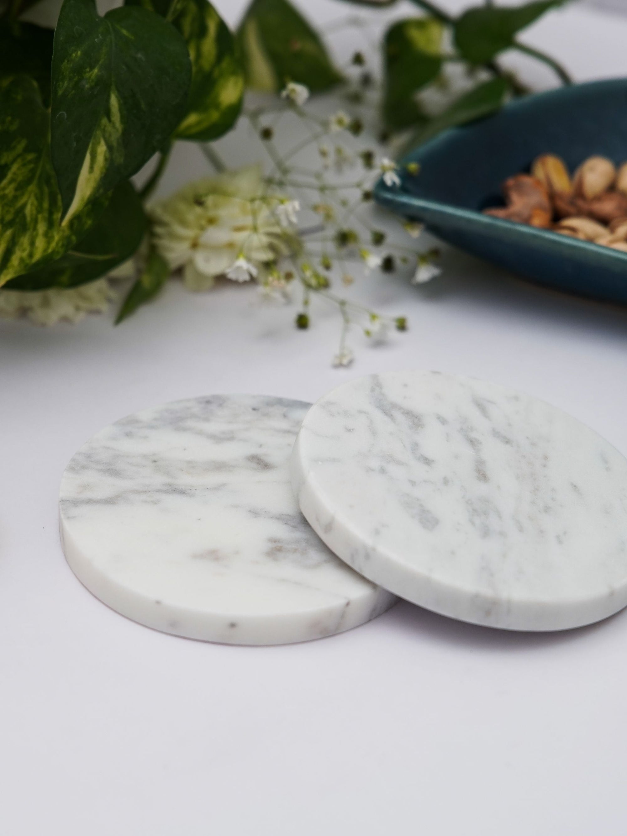Round Coaster - White Marble Plain