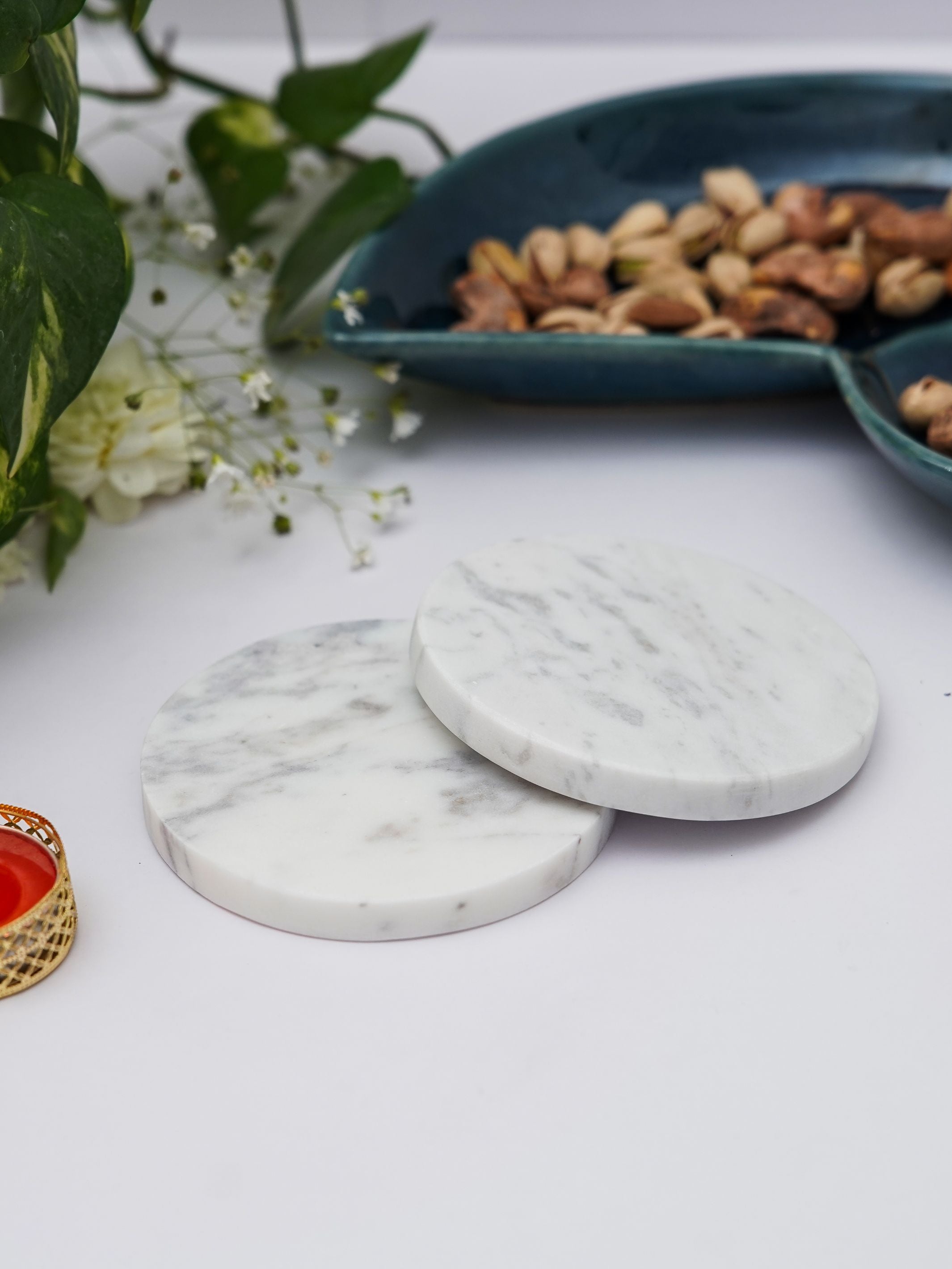 Round Coaster - White Marble Plain