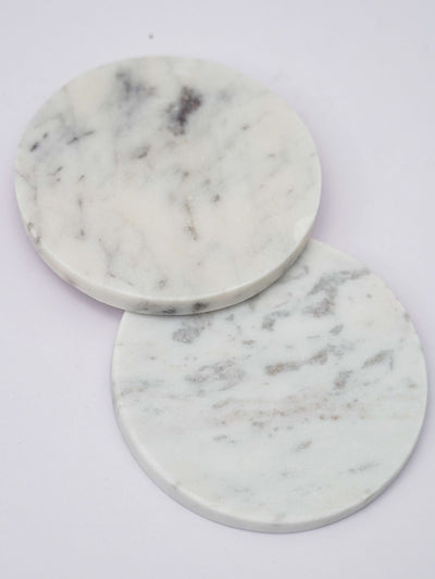 Round Coaster Set of 2 - White Marble Plain