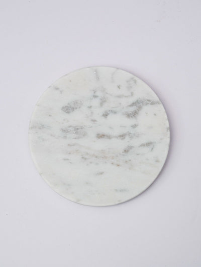 Round Coaster Set of 2 - White Marble Plain