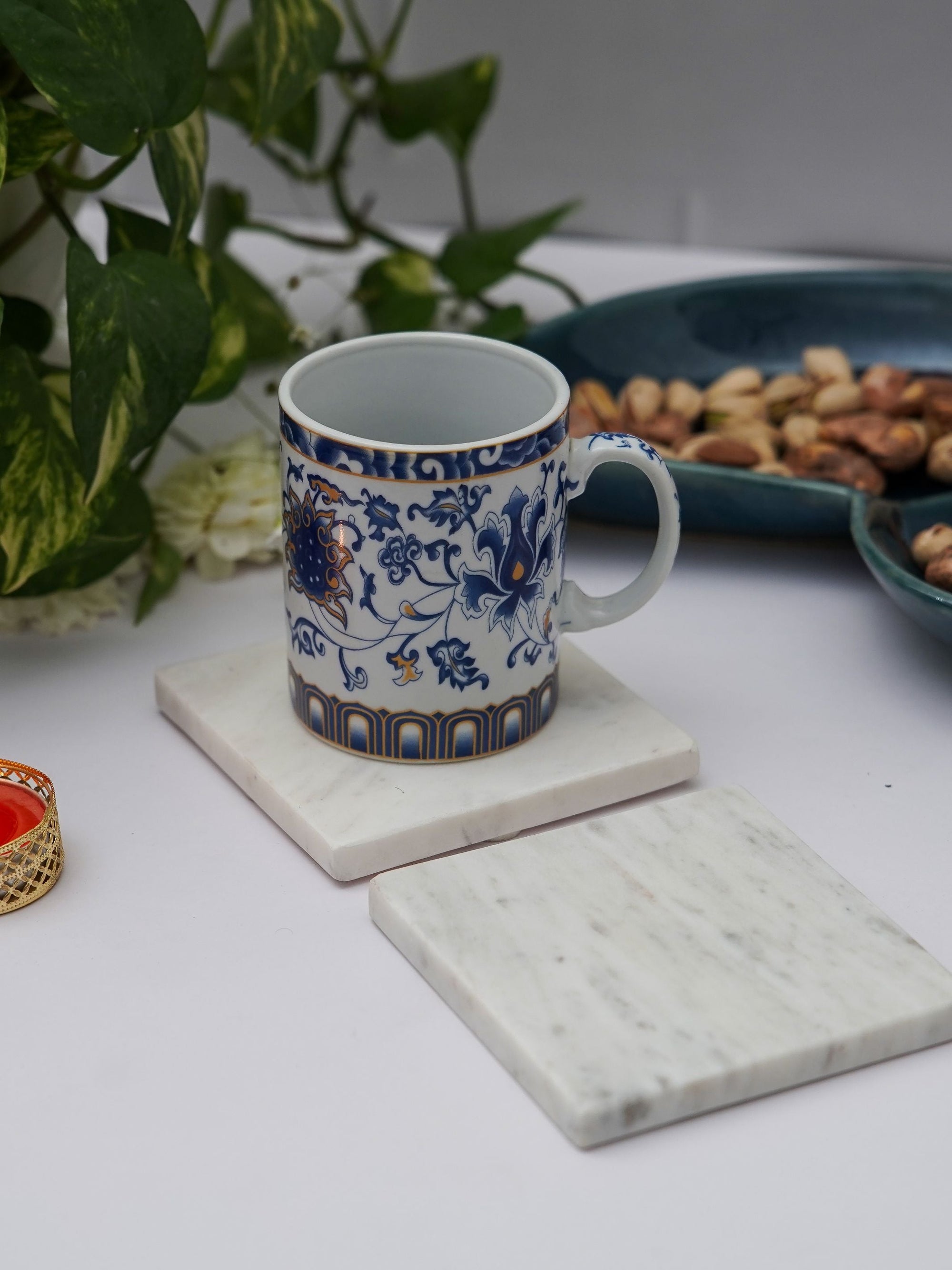 Square Coaster Set of 2 - White Marble Plain