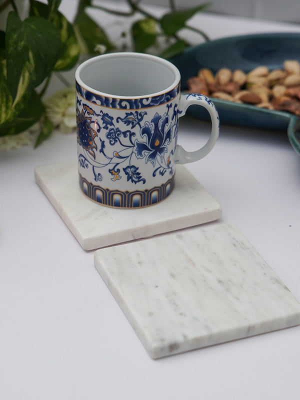 Square Coaster Set of 2 - White Marble Plain