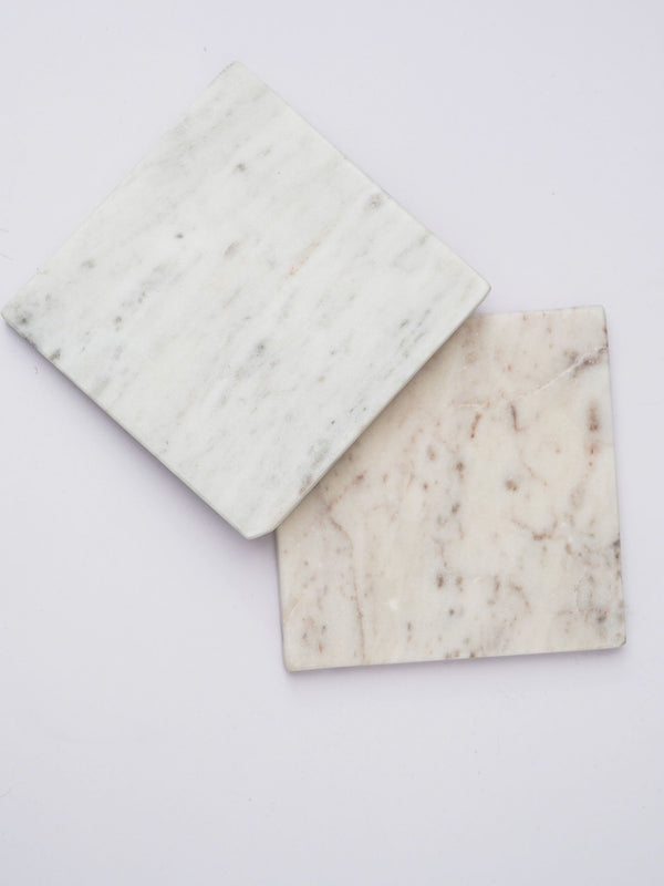 Square Coaster Set of 2 - White Marble Plain