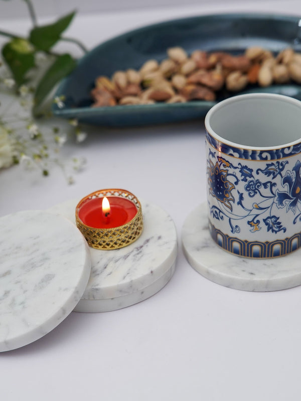 Round Coaster - White Marble Plain