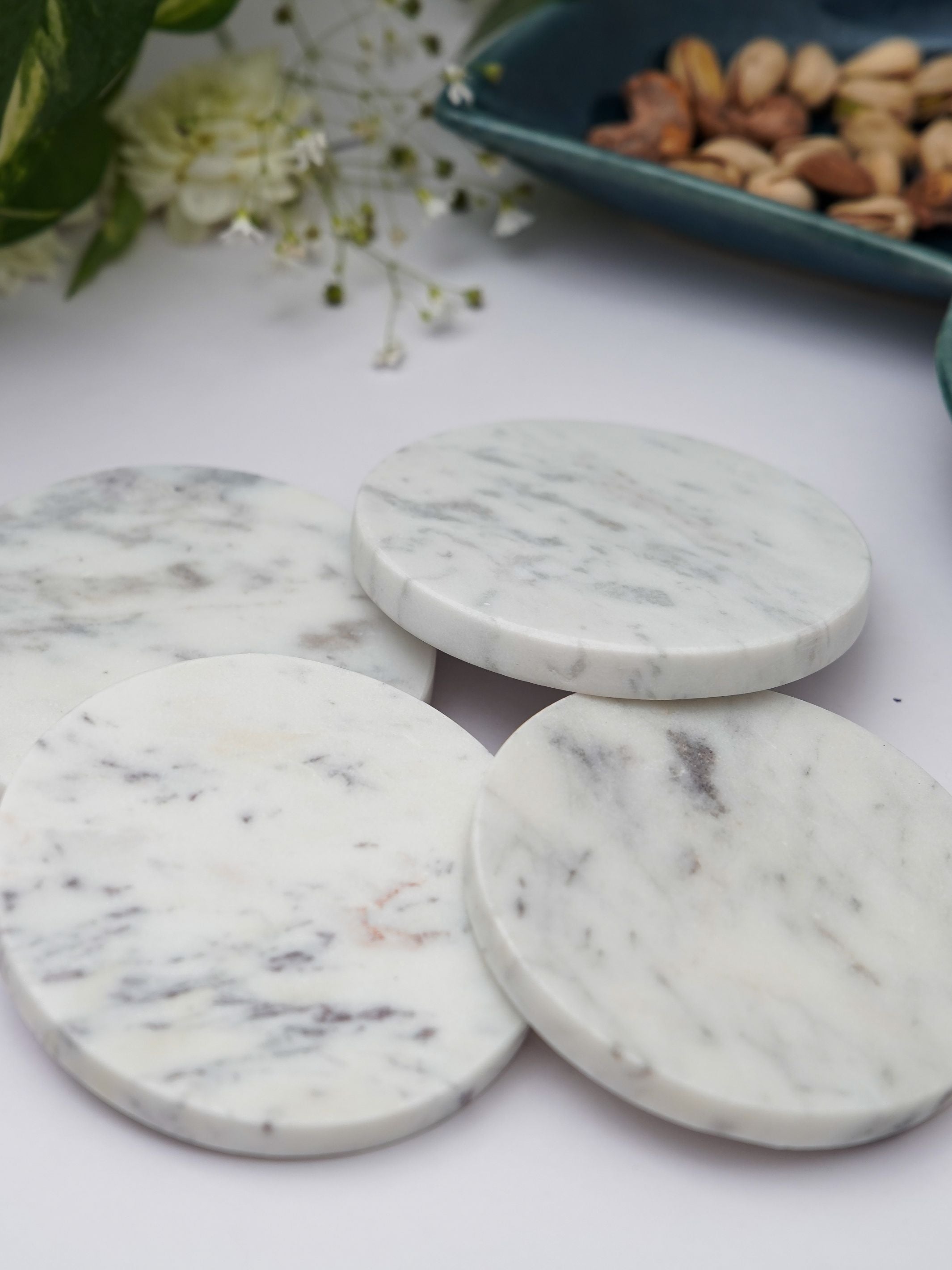 Round Coaster - White Marble Plain