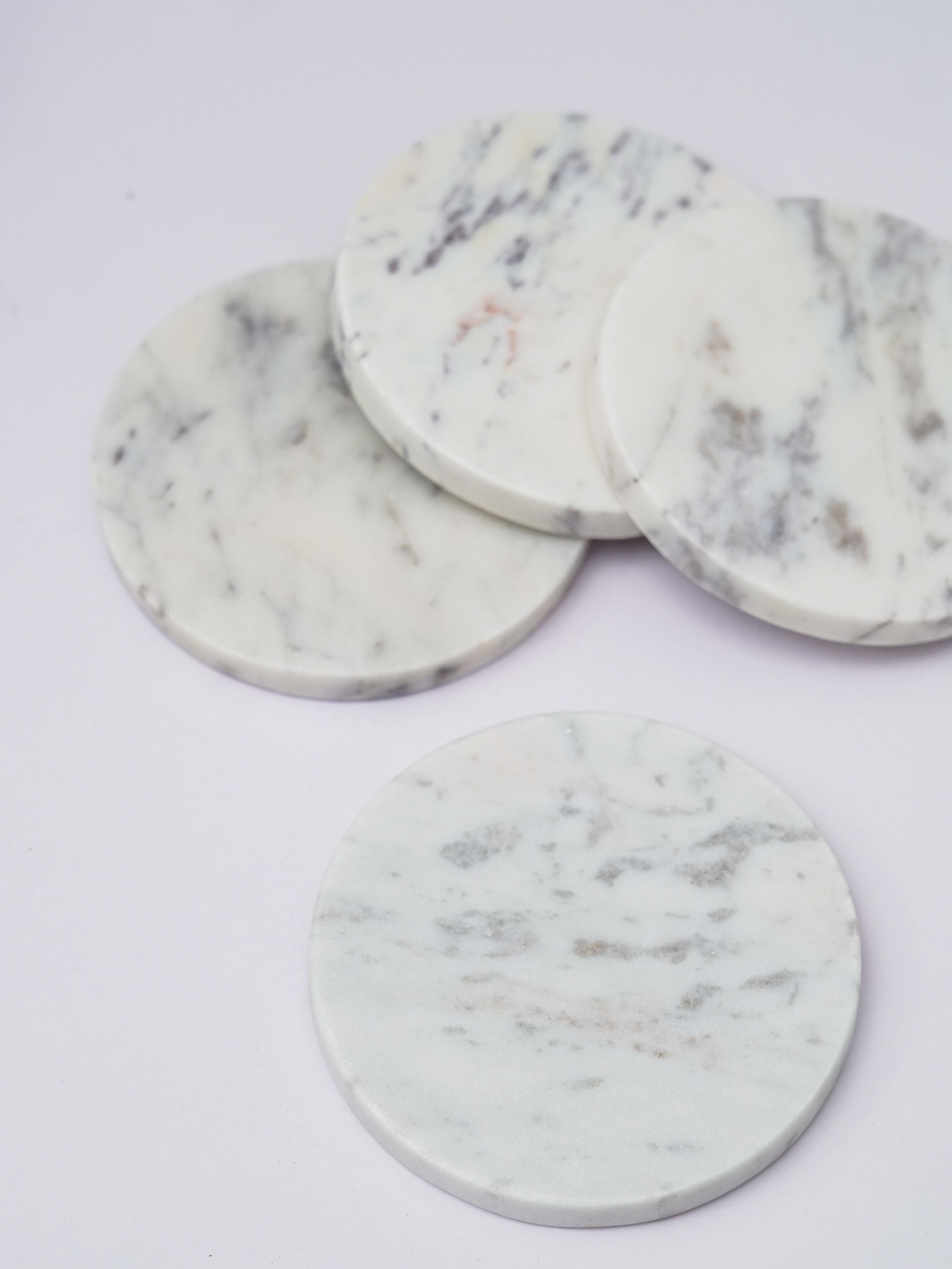 Round Coaster - White Marble Plain