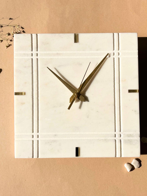 White Marble Square Wall Clock