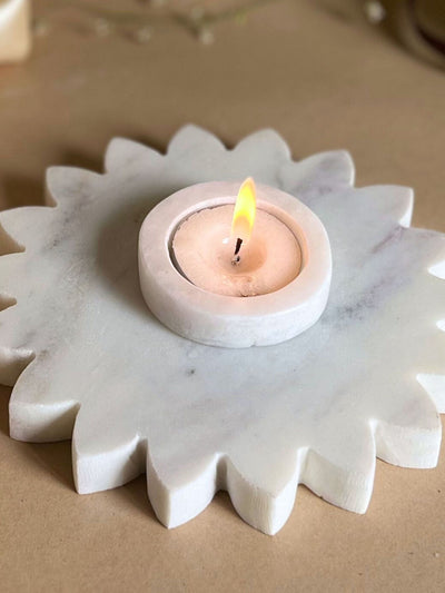 Marble Tea Light Candle Holder - White Sunflower