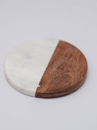 Round Coasters - White Marble & Wood