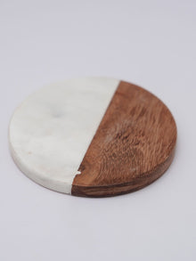 Round Coasters - White Marble & Wood
