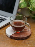 Round Coasters - White Marble & Wood