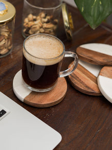 Round Coasters - White Marble & Wood