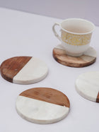 Round Coasters - White Marble & Wood