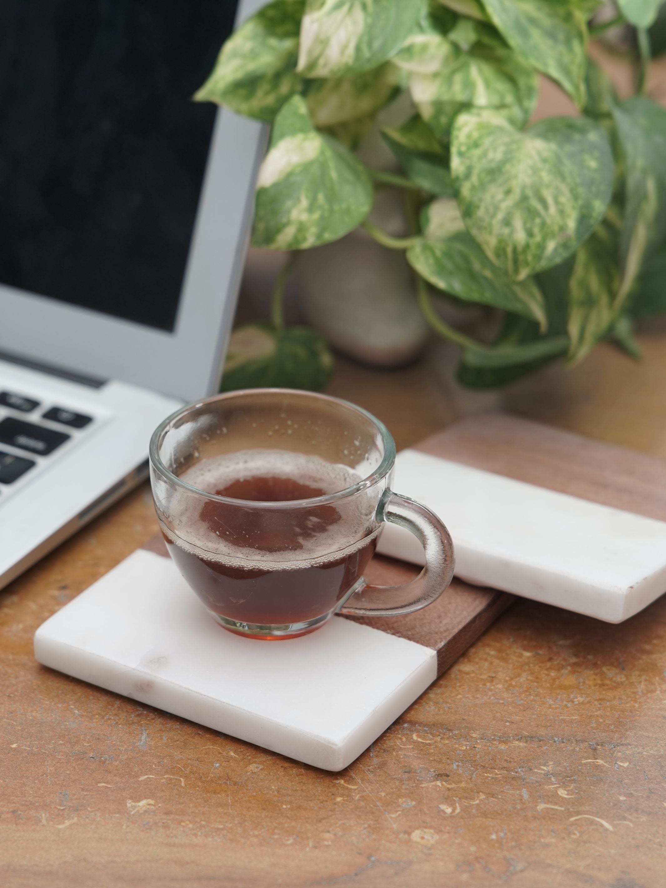 Square Coasters - White Marble & Wood