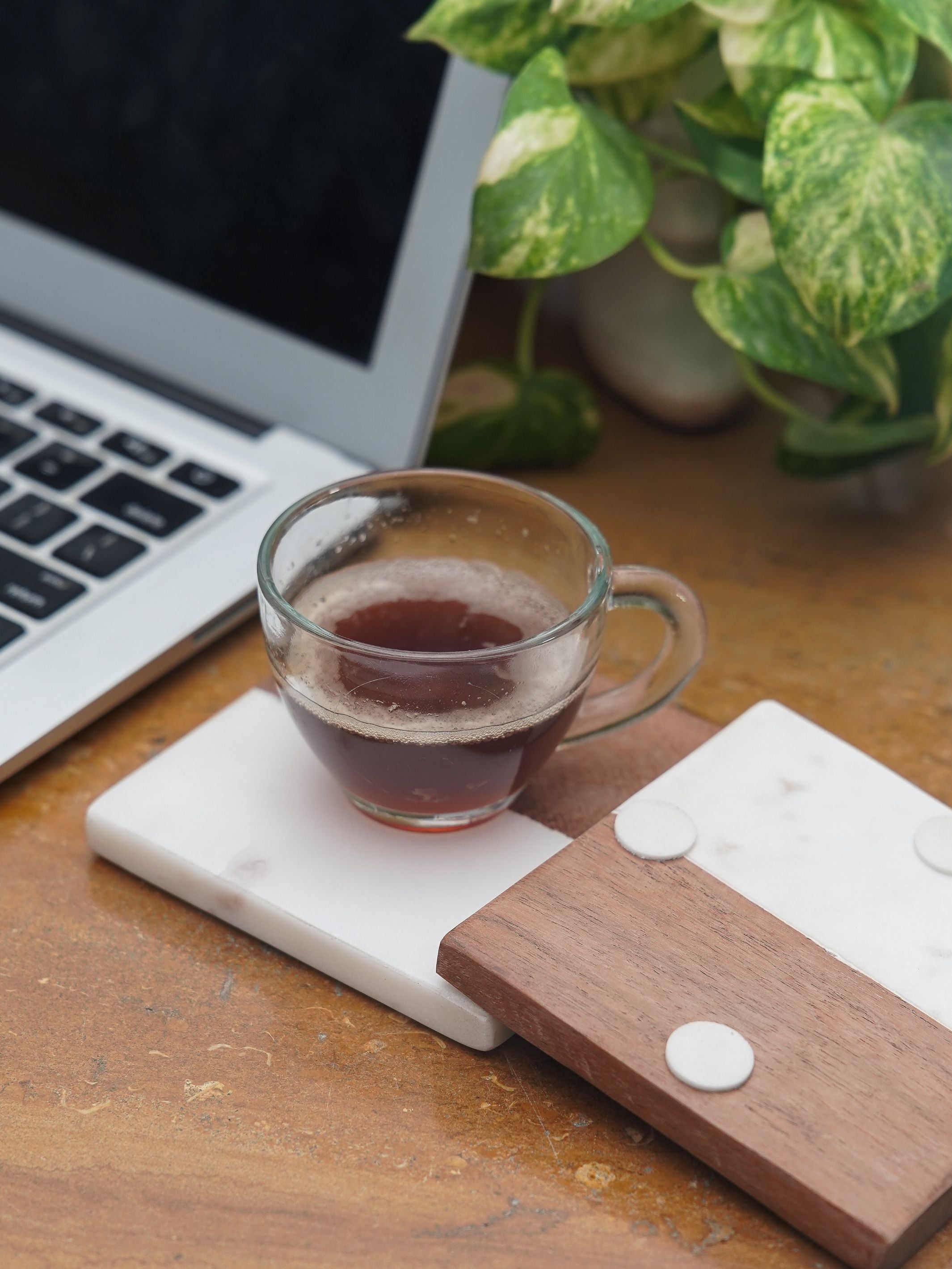 Square Coasters - White Marble & Wood
