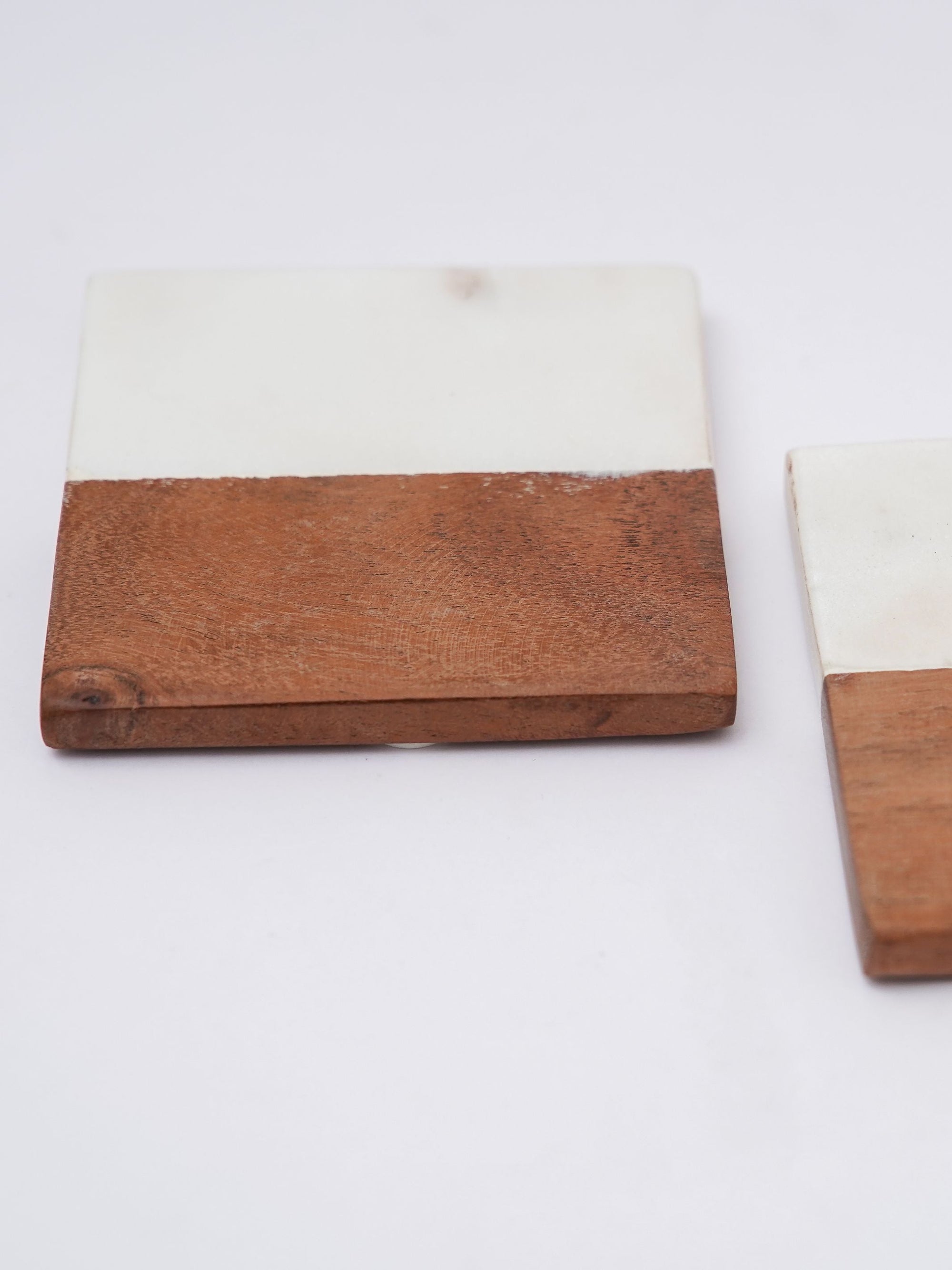 Square Coasters - White Marble & Wood