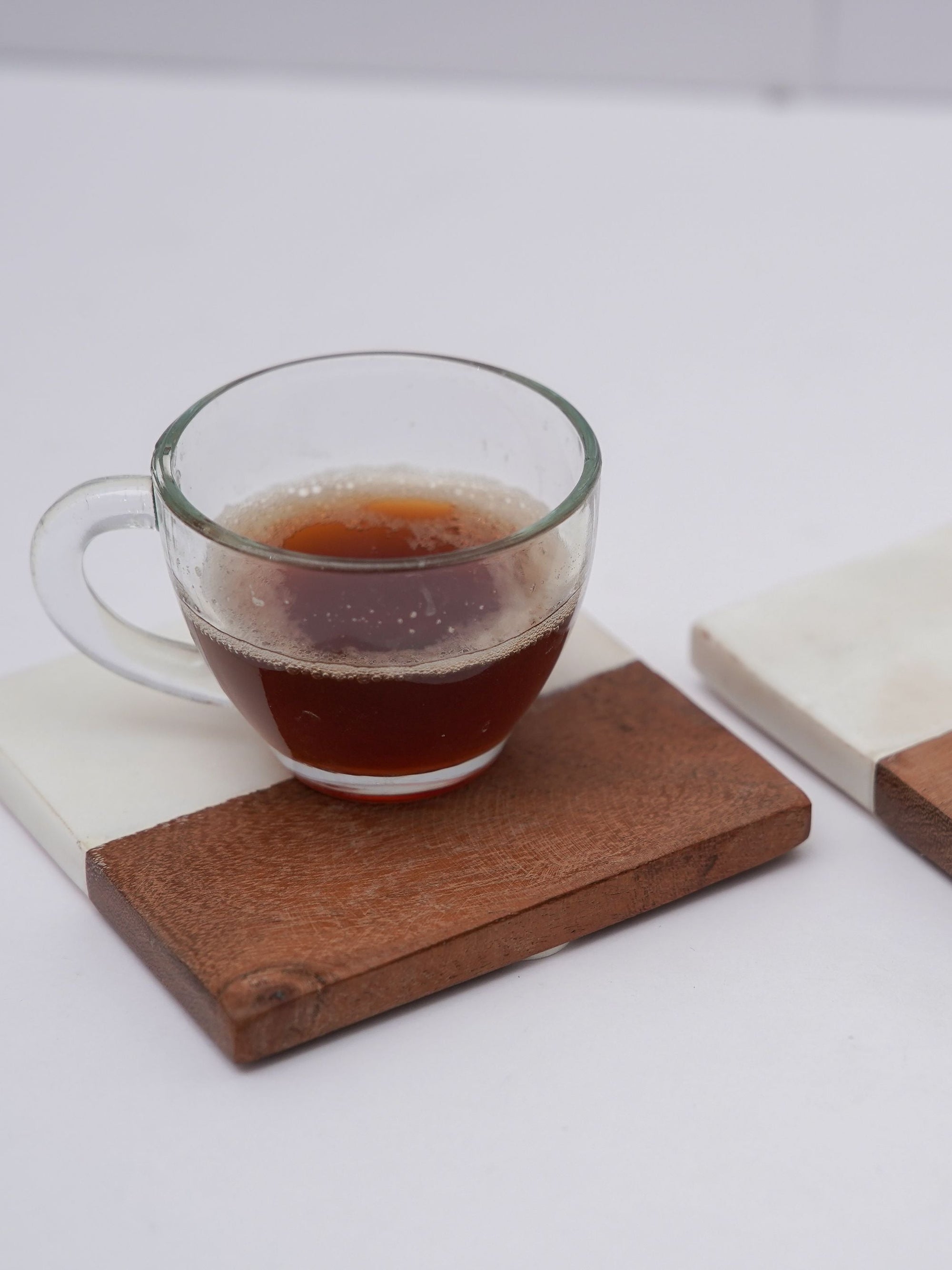 Square Coasters - White Marble & Wood