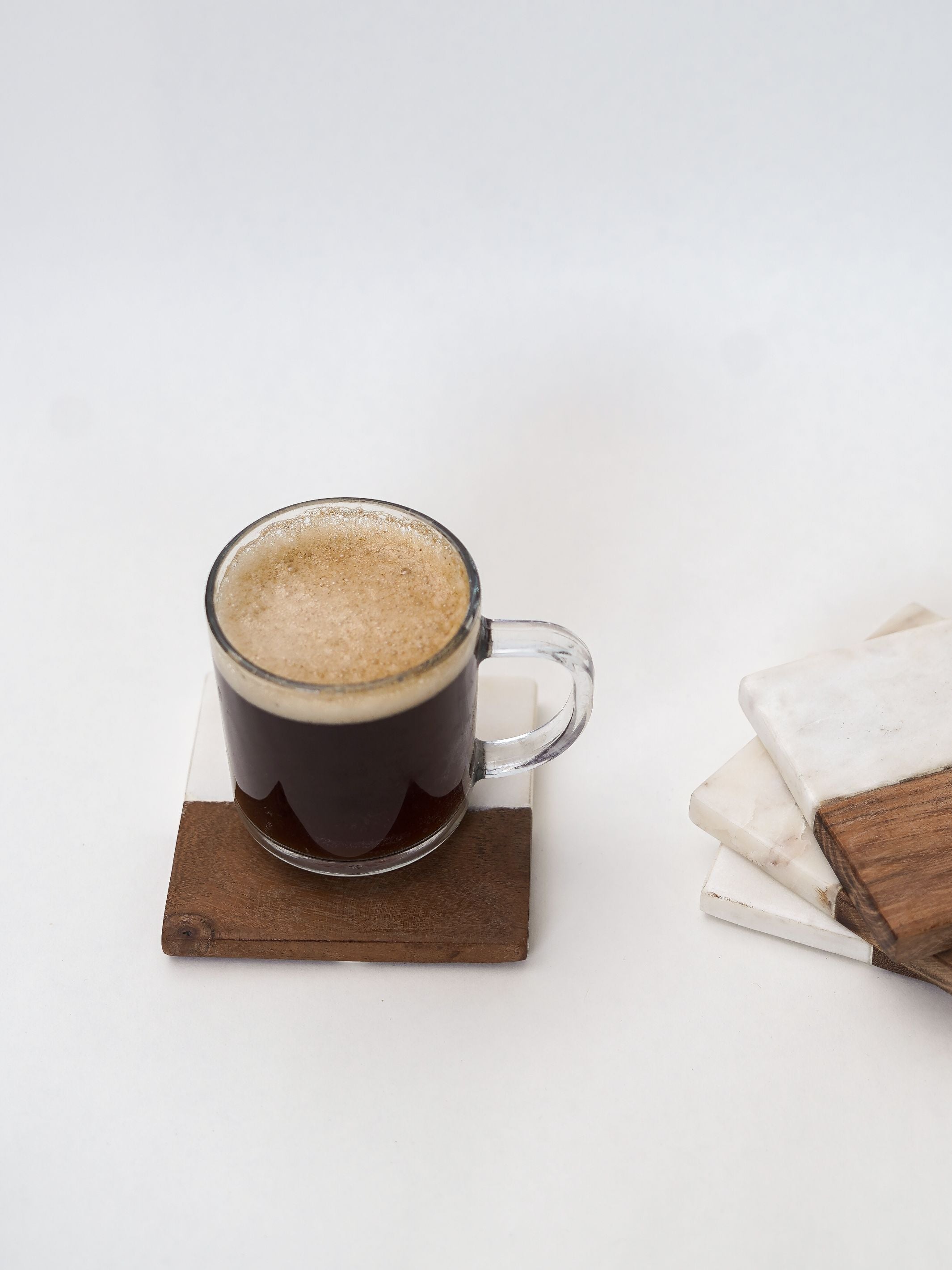 Square Coasters - White Marble & Wood