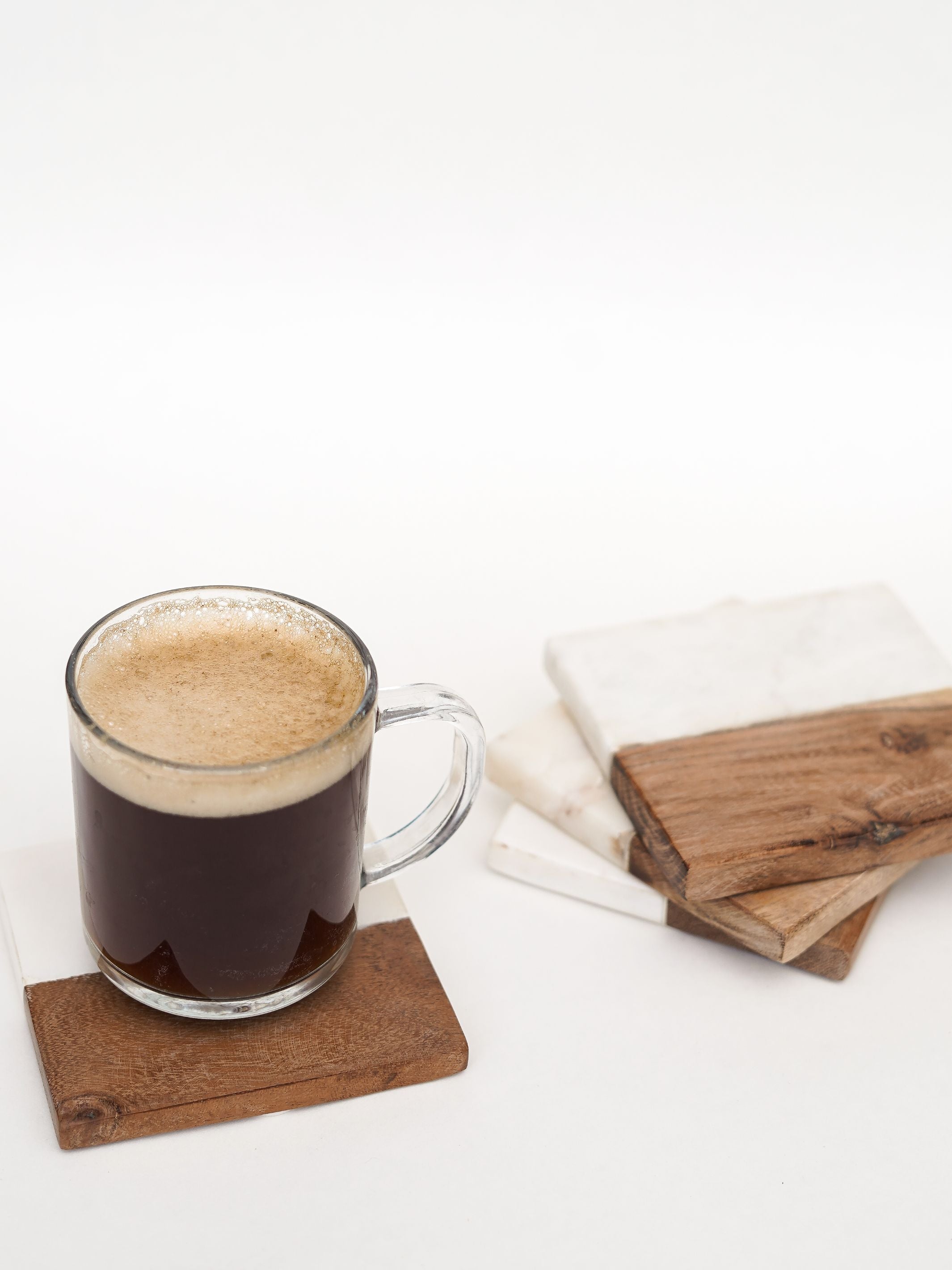 Square Coasters - White Marble & Wood