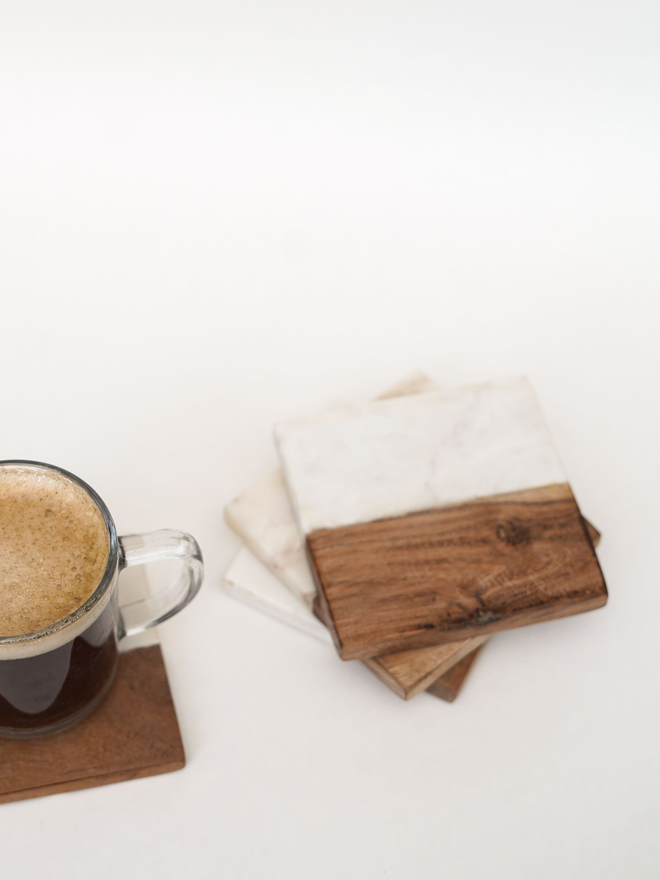 Square Coasters - White Marble & Wood