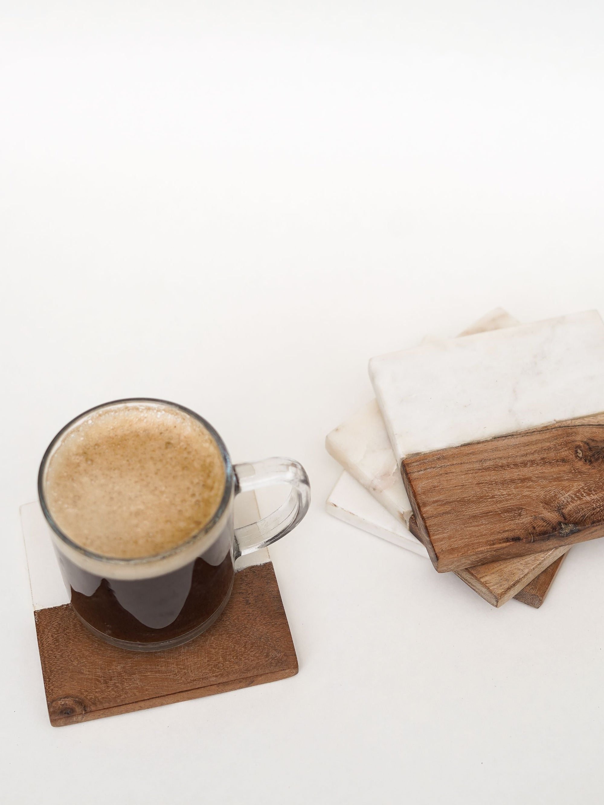 Square Coasters - White Marble & Wood