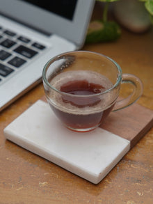 Square Coasters - White Marble & Wood