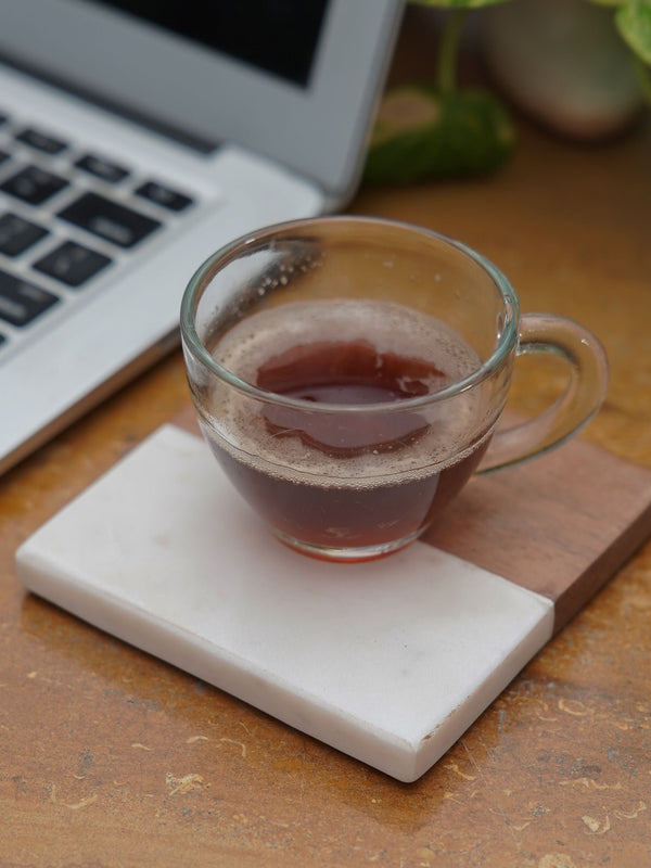 Square Coasters - White Marble & Wood