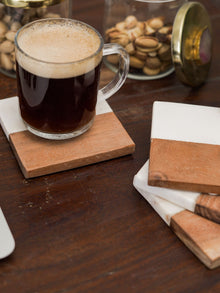 Square Coasters - White Marble & Wood