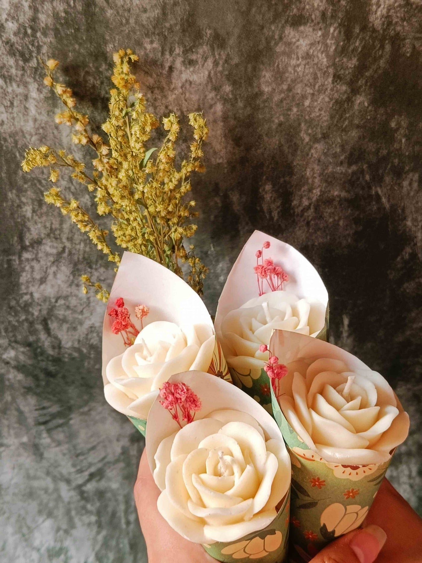 White Rose Candle Flower Bouquet Sets