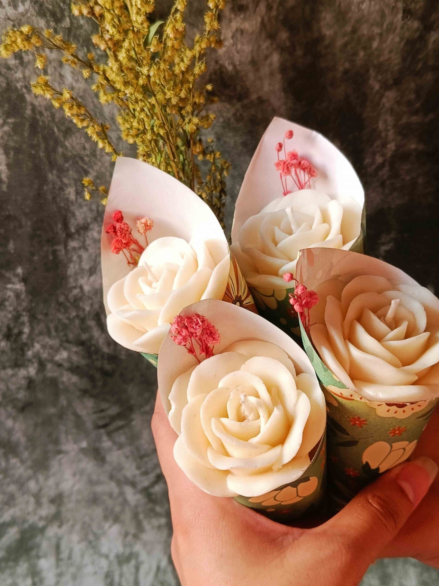 White Rose Candle Flower Bouquet Sets