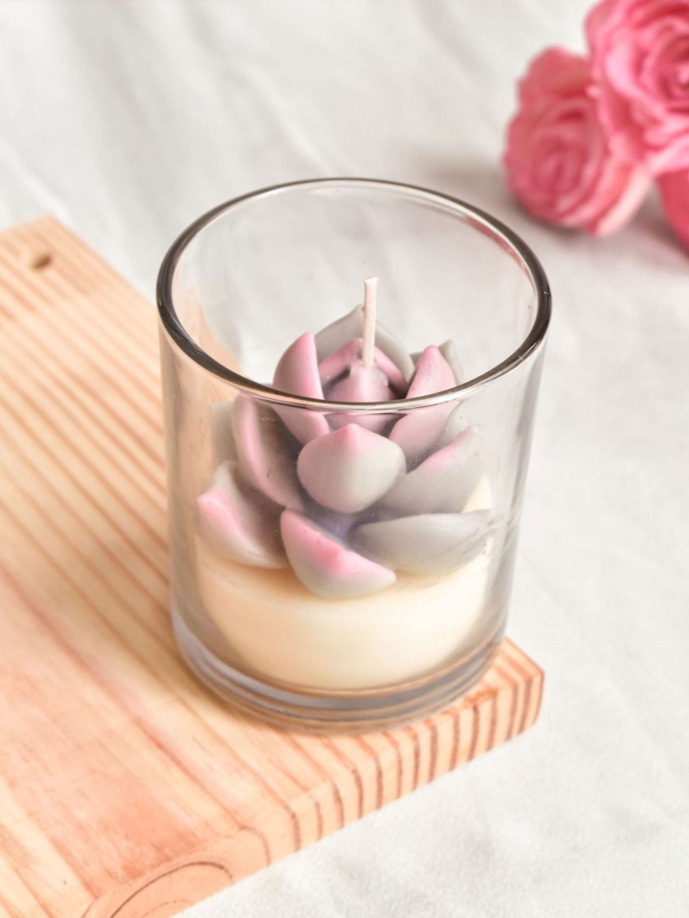 White Soy Scented Candle With Succulent On Top