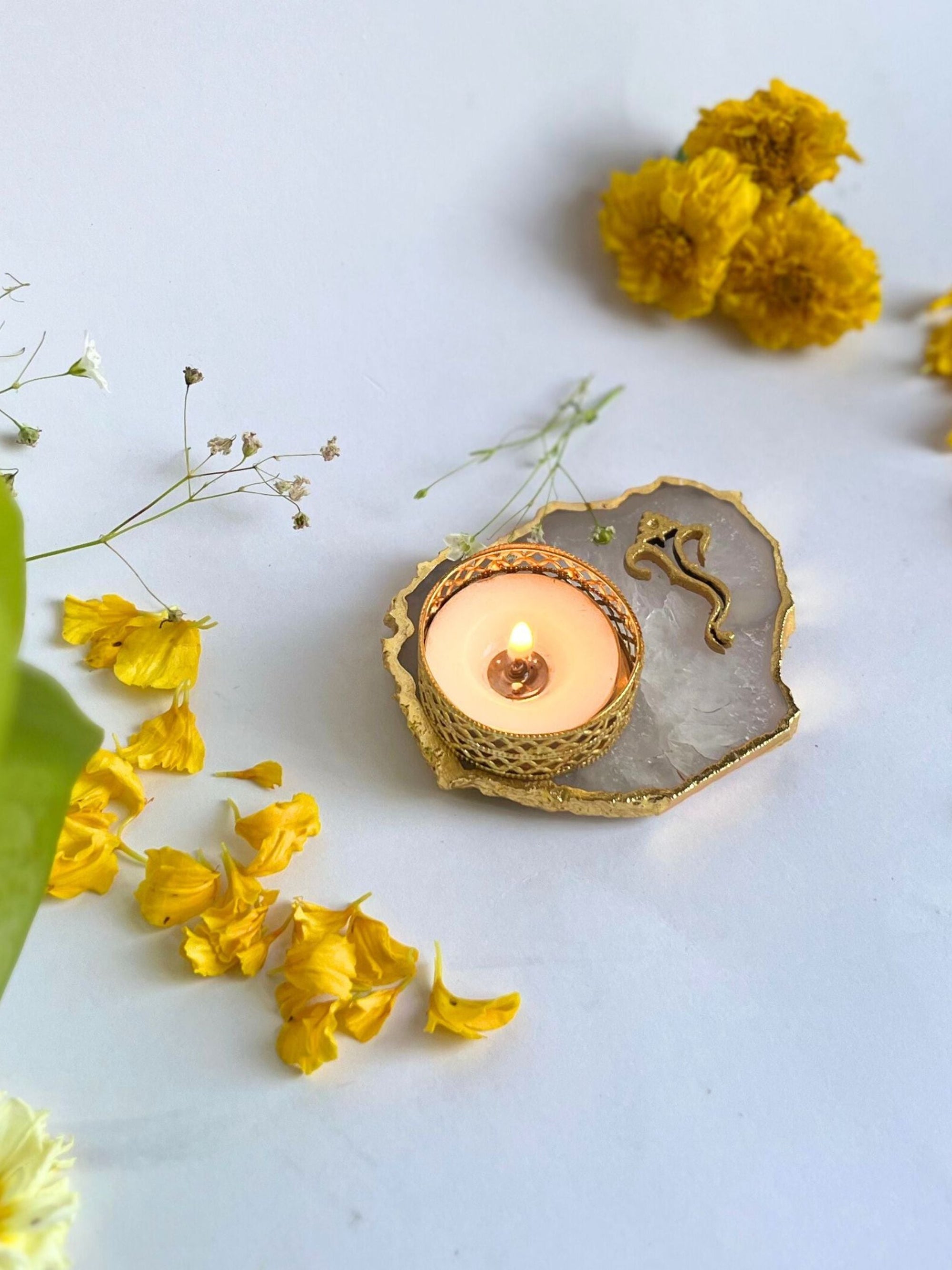 Tea Light Candle Holder with Ganesh Set of 2