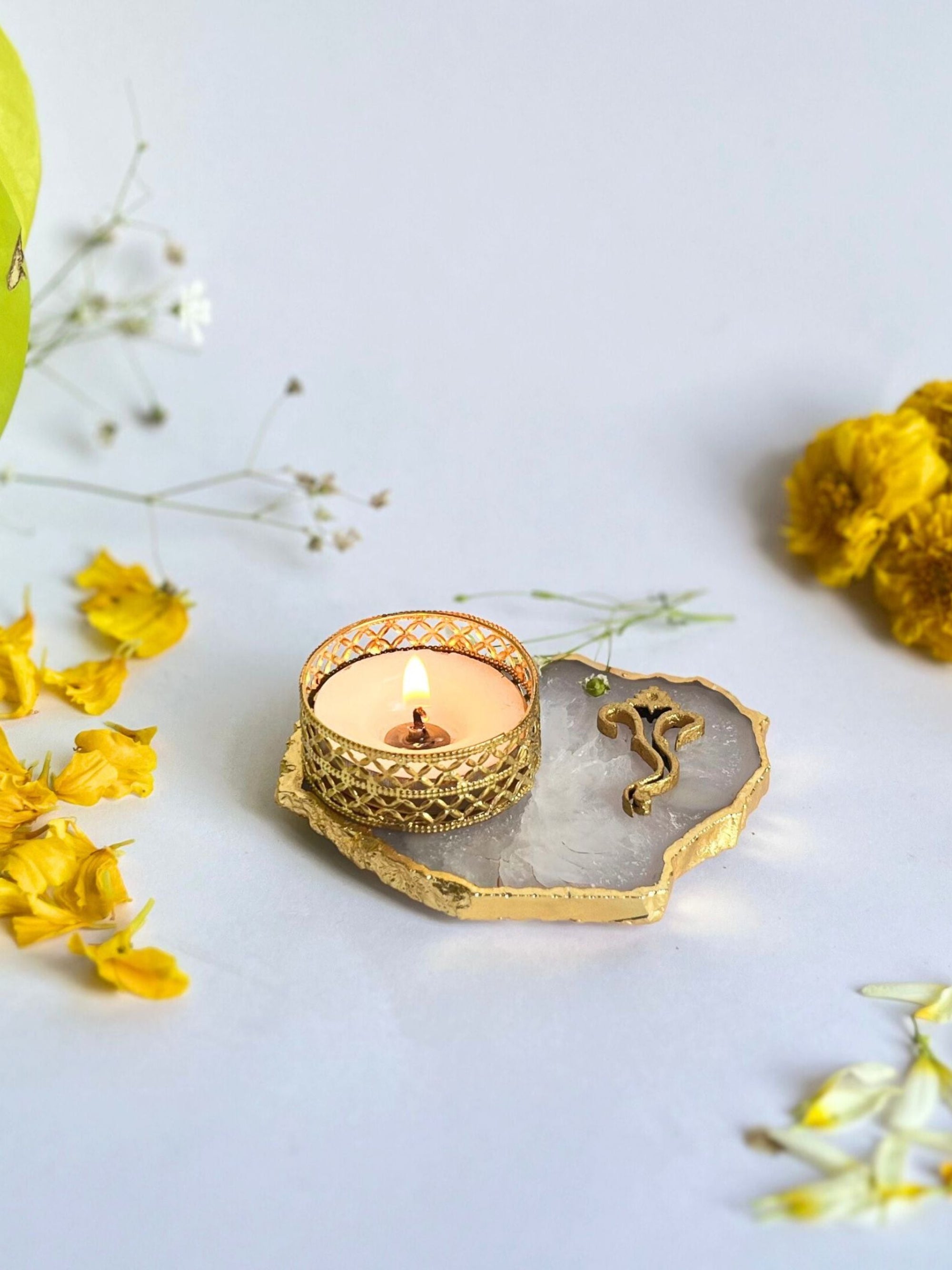 Tea Light Candle Holder with Ganesh Set of 2