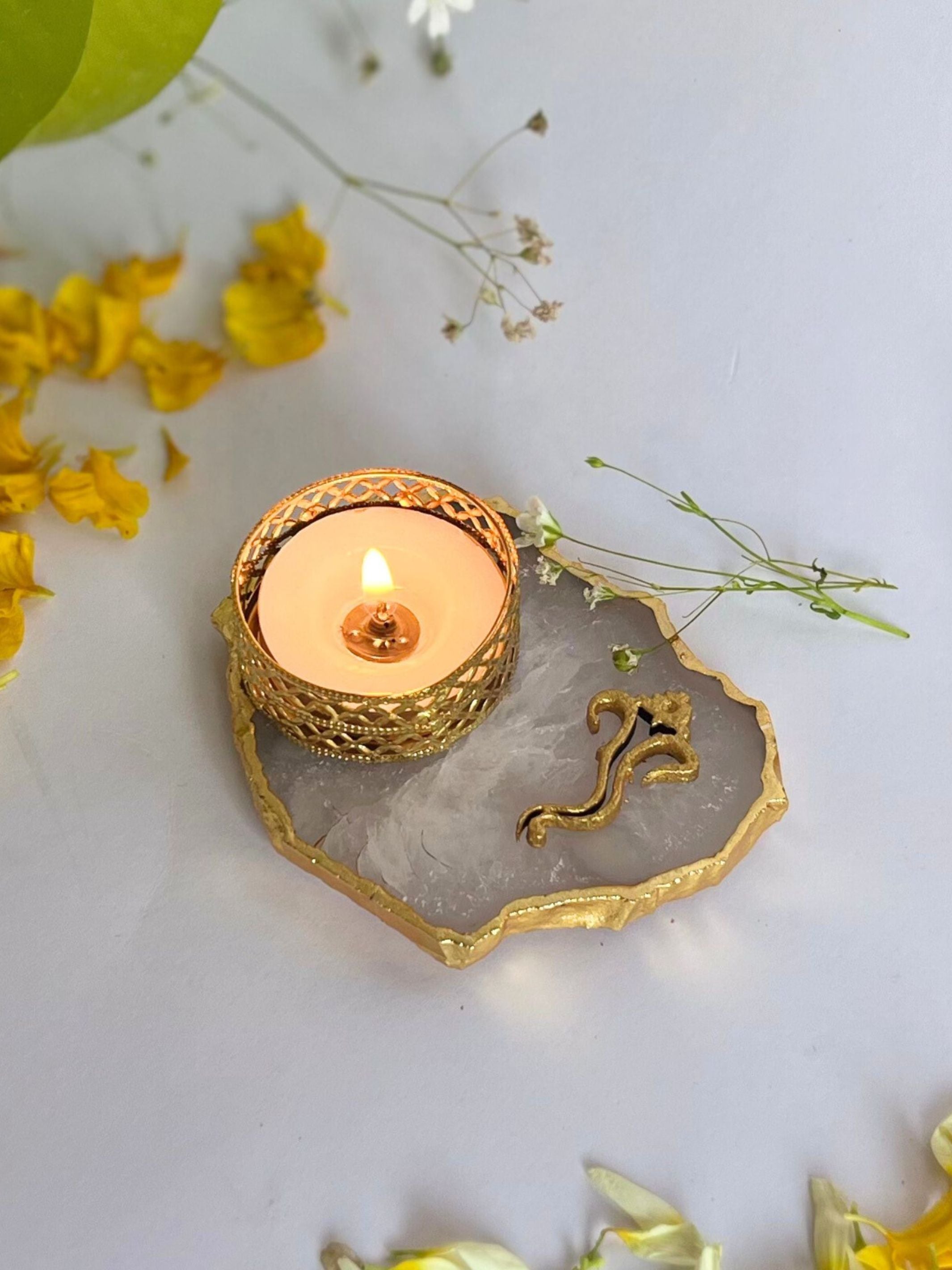Tea Light Candle Holder with Ganesh Set of 2