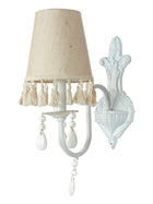 White Wall Sconce with Tassel Shade and Crystal Accents