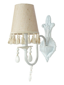 White Wall Sconce with Tassel Shade and Crystal Accents